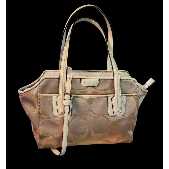 Coach Taylor Signature Light Tan Canvas Mini Tote Cross Body Bag Style# F28641 - Picture 1 of 7